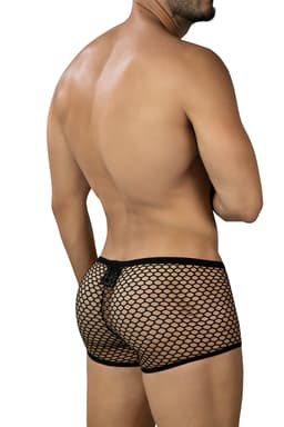 Cut4Men Wide Mesh Trunk Boxershorts in Schwarz, Ansicht von der Seite mit Detail auf Material und Logo