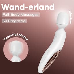 Satisfyer Wand-er Land XXL-Wand-Massager, liegend auf hellem Untergrund, Silhouette vollständig sichtbar