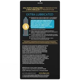Skyn Extra Lubricated Kondompackung von der Rückseite mit Angaben zum Gleitfilm
