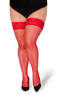 Legg Story Christina halterlose Netz-Strümpfe in Rot, Gesamtansicht von vorne