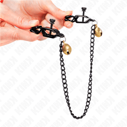 Kink Nippelklemmen mit Kette und Glocke ausgelegt, 30 cm Länge im Vergleich