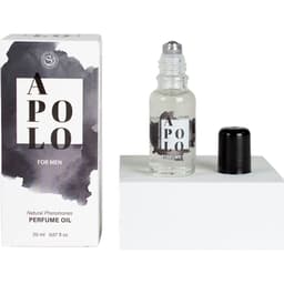 Secretplay Apolo Pheromon-Parfumöl mit Roll-on, 20 ml, Flasche neben der Umverpackung mit Produktangaben