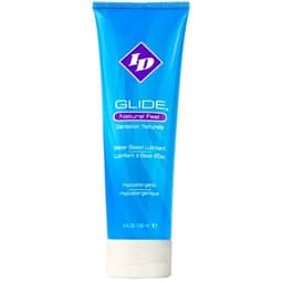 Rückseite der ID Glide Flasche mit Produktangaben in Nahaufnahme