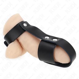 Kink Peniskäfig-Ring aus Leder mit Hodenteiler in der Gesamtansicht