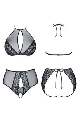 Demoniq Yolande Dessous-Set in schwarz, Ansicht von hinten in voller Länge
