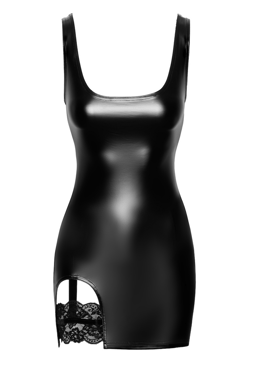 Noir Handmade Minikleid mit Strumpfband in Schwarz, Detailaufnahme der seitlichen Öffnung
