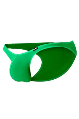 Cut4Men Low Rise Bulge Brief in Grün, Detailansicht des gummierten Logos am Bund