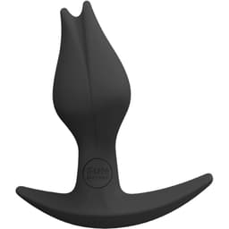 Fun Factory Bootie Fem in Black von der Seite, asymmetrische Basis im Detail