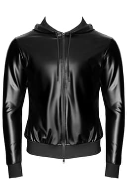 Noir Handmade Kapuzenjacke, Nahaufnahme des Powerwetlook-Materials