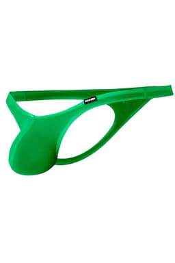 Cut4Men Low Rise Bulge String in Türkis, Detailansicht des gummierten Logos am Bund