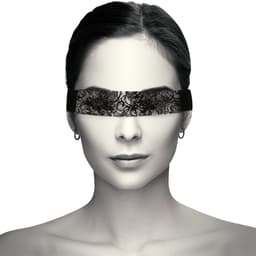 Coquette Chic Desire Augenmaske aus schwarzer Spitze mit Band, Nahaufnahme des Spitzenmusters
