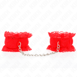 Kink Handgelenkfesseln in Rot, die Verarbeitung im Detail, Handgelenkfesseln der Kink BDSM-Serie im Karton