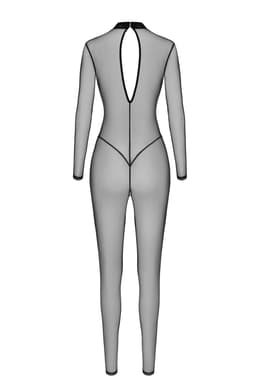 Noir Handmade Troublemaker Catsuit in Schwarz, am Körper getragen zur Veranschaulichung der Passform