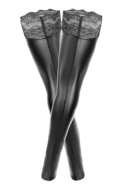 Noir Handmade Curve Strümpfe am Bein getragen, seitliche Ansicht
