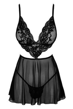 Kissable Negligee in Schwarz, Detailaufnahme der verstellbaren Träger