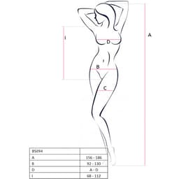 Passion BS094 Ouvert-Bodystocking aus Netz und Spitze in Schwarz von hinten, Rückenpartie im Detail