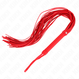 Kink Weich-PVC-Peitsche Rot in der Hand gehalten, Griffbereich im Fokus