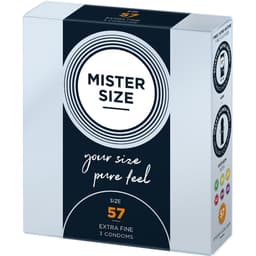 Mister Size Kondome, Rückseite der Packung mit Hinweisen zur Größenwahl