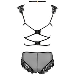 Livco Corsetti Palmenom Dessous-Set in Schwarz, seitliche Ansicht am Modell getragen