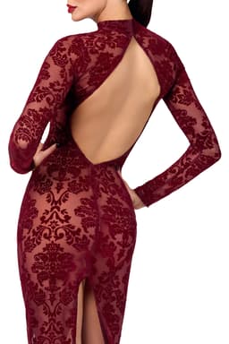 Noir Handmade Kink Royal Flockkleid am Körper getragen, seitliche Ansicht