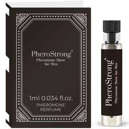 PheroStrong Show for Men Parfum in der 1-ml-Probiergröße im Größenvergleich