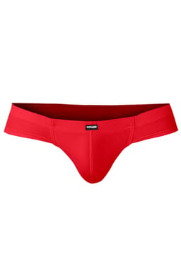 Cut4Men Hybrid Cheeky Brief in Scarlet, Detailansicht des gummierten Logos am Bund