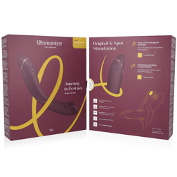 Verpackung des Womanizer OG Druckwellenvibrators in Aubergine mit Produktabbildung