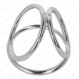 Verpackung des Kink Sets aus drei Metall-Penisringen mit Produktabbildung