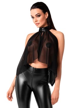 Noir Handmade Tüll-Bolero in Schwarz, Detailaufnahme der zwei Druckknöpfe am Neckholder