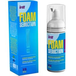 Intt Foam Seduction Intim-Reinigungsschaum neben der Verpackung platziert