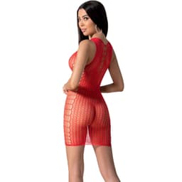 Passion BS097 Minikleid aus Netz mit Spitzendetails in Rot von hinten, Rückenpartie im Detail