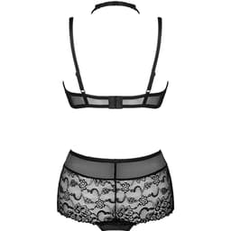Livco Corsetti Linera Dessous-Set in Schwarz, seitliche Ansicht am Modell getragen
