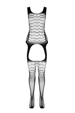 Passion BS 104 Bodystocking aus Netz und Spitze, seitliche Ansicht am Model