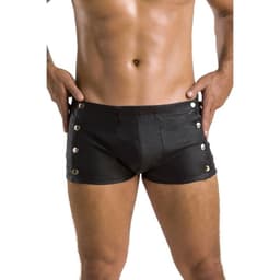 Passion 048 David Boxershorts in Schwarz, Nahaufnahme des Stoffs und der Verarbeitung
