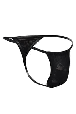 Cut4Men G-String aus Spitze mit Hebefunktion in Schwarz, seitliche Ansicht im Ganzen