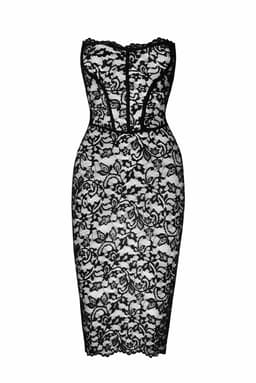 Noir Handmade Midikleid, Detailansicht des trägerlosen Ausschnitts