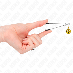 Goldfarbene dünne Kink Nippelklemme mit Glöckchen von der Seite