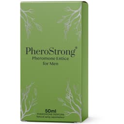 PheroStrong Entice Pheromon-Parfum für Männer, Flakon neben der Faltschachtel