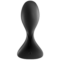 Satisfyer Trendsetter in Schwarz von der Seite, flache Form des Plugs erkennbar