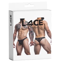 Cut4Men String aus Spitze mit Hebefunktion in Schwarz, flach liegend fotografiert
