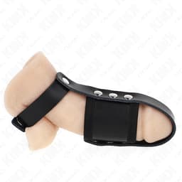 Kink Peniskäfig-Ring aus Leder mit beschichtetem Hodenteiler, Gesamtansicht