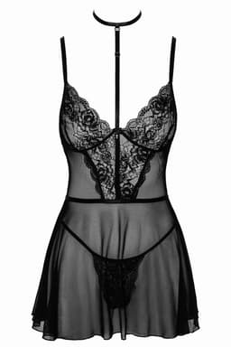 Kissable Negligee in Schwarz, Detailaufnahme der verstellbaren Träger