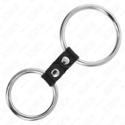 Kink Doppel-Penisring flach ausgelegt, Ringgrößen 3,7 und 5 cm im Vergleich