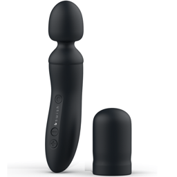 B Swish Bthrilled Premium Massagestab in Schwarz, Gesamtansicht mit breitem Kopf