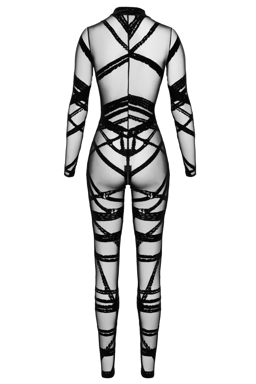 Noir Handmade F357 Bondesque Catsuit in Schwarz, Detailansicht der Nähte und Verarbeitung