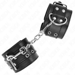 Kink Handgelenkfesseln in Schwarz im Größenvergleich, verstellbar 19–26 cm