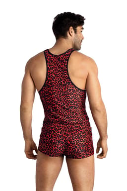 Anais Men Tribal, ärmelloses Top aus roter Mikrofaser, Animal-Print, Rückansicht mit Blick auf die Passform