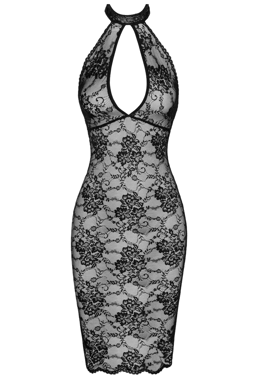 Noir Handmade Spitzenkleid in Schwarz, Detailaufnahme des Hakenverschlusses am Hals