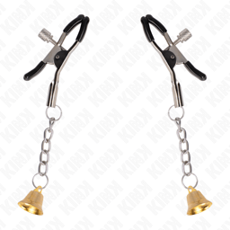 Kink – silberfarbene Nippelklemmen mit Glockenanhänger, 6 cm – Gold, Ansicht 7
