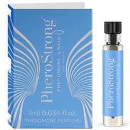 PheroStrong Angel Parfumflakon in der Hand gehalten, Größenvergleich des Flakons